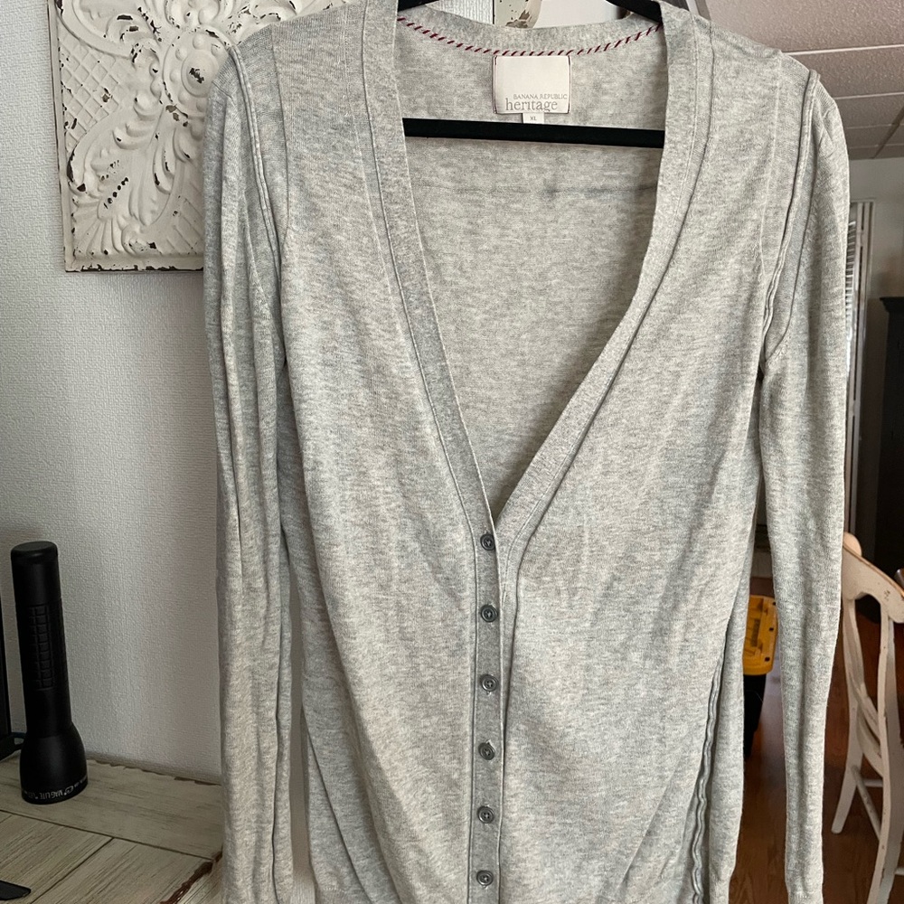 Banana Republic Light Gray Button-Front Women's Cardigan. Ultra soft tight knit.
